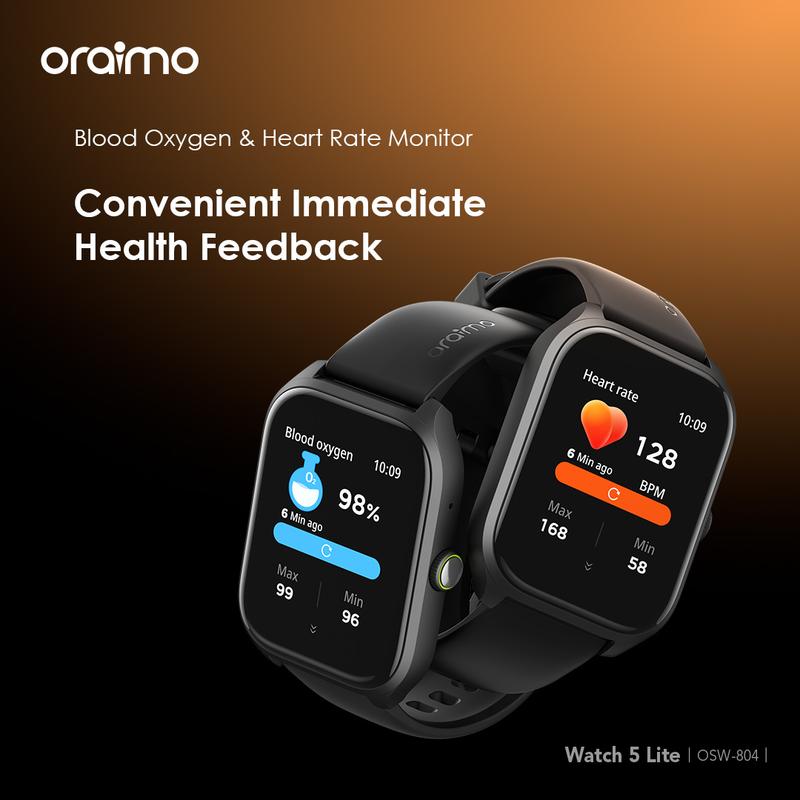 [Exclusive JOERDY] oraimo Watch 5 Lite Smartwatch [OSW-804] Layar 2.01'' Bluetooth Tahan Lama Tahan Air Debu Layar Monitor Amoled 100+ Mode Olahraga Large Screen Wireless Call Long Battery Life IP68 Waterproof 6