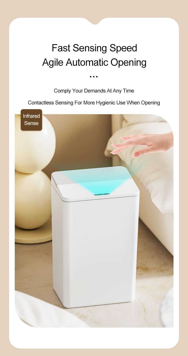 Product Introduction of 17L household smart induction trash can for kitchen, bedroom, bathroom, electric, fully automatic lid opening, induction kick 6