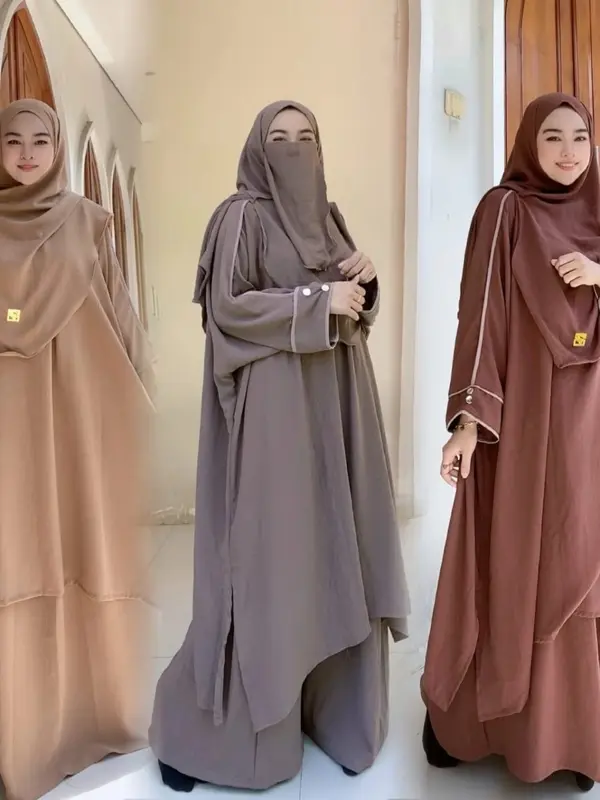 One set gamis rock Maryam (hijab+nikob+kaftan+rok) baju muslim list haky Gamis Wanita Crinkle 1