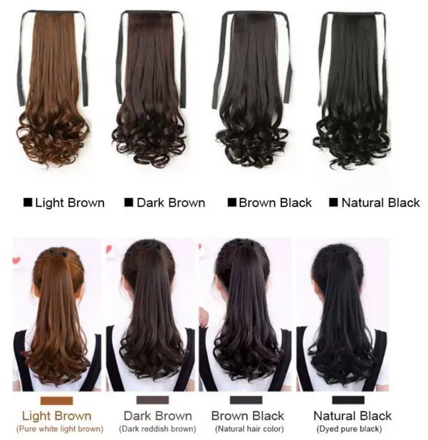 Aksesoris Hair Clip Hairclip Wig Wik Ponytail Korean 38cm 48cm 58 cm Rambut Palsu Sambung Warna Anak Perempuan Wanita Curly Cokelat Muda Cokelat Tua Hitam Black Extension 3