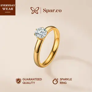 Spar.co Micro-Pavé Zircon Gold Ring - Cincin Stainless Steel Dengan Mutiara Micro-Pavé Tahan Karat SP-1394