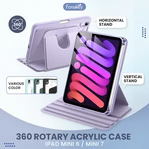 Case untuk iPad Mini 6 7 8.3" Acrylic Rotating Smart Flip Case Casing Book Cover Sarung Kesing Flipcase Flipcover Bookcover Transparan Putar Slot Pen Pencil Holder