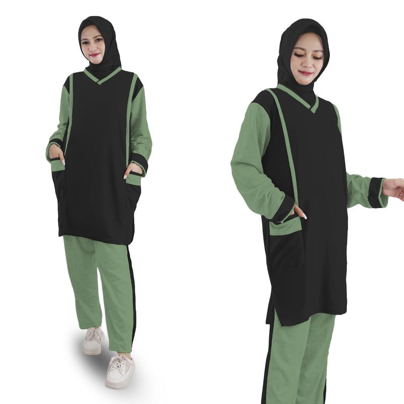 LM 17561-17569 Baju Setelan Wanita TUNIK MUSLIMAH SET JUMBO Tunic Bahan Babyterry Premium Big Size XL-XXXL 5