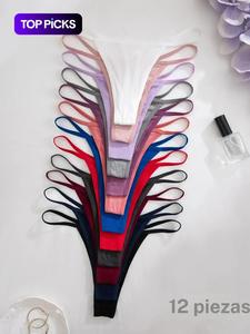Tanga de color sólido para mujer, cómoda y transpirable para uso diario, ropa interior femenina para todas las estaciones