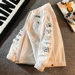 Jaket Jeans Denim Putih Hitam Abusandwash Full bordir Pria Wanita Terbaru  jaket  jeans Casual Cowok Distro Tebal Panjang