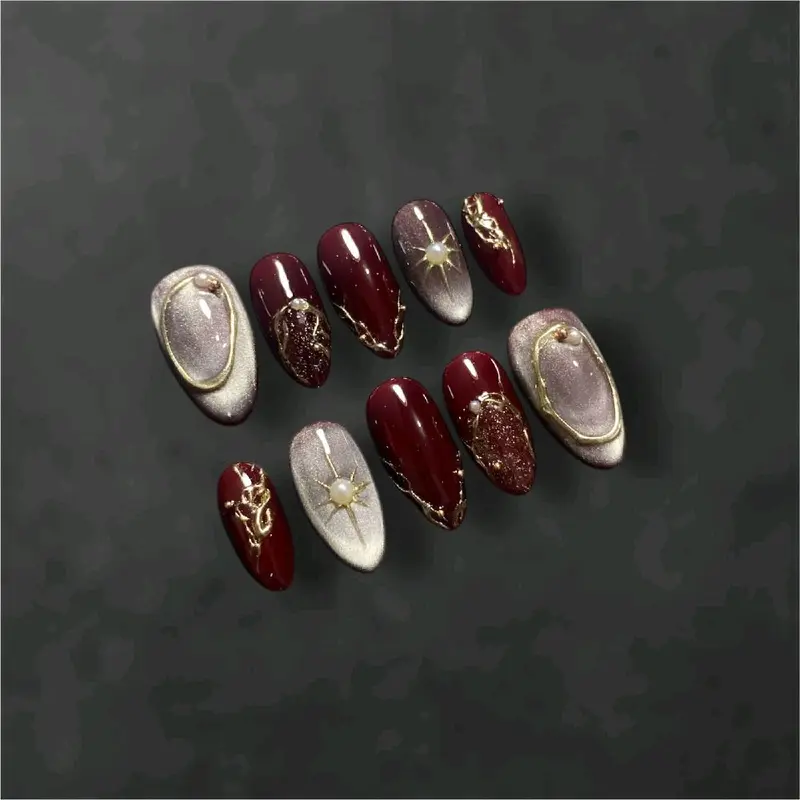 press on nails maroon/marun /press on nails by fasaya nails/ press on nail weding/tunangan/fake nails / kuku palsu / art polish Cat 0