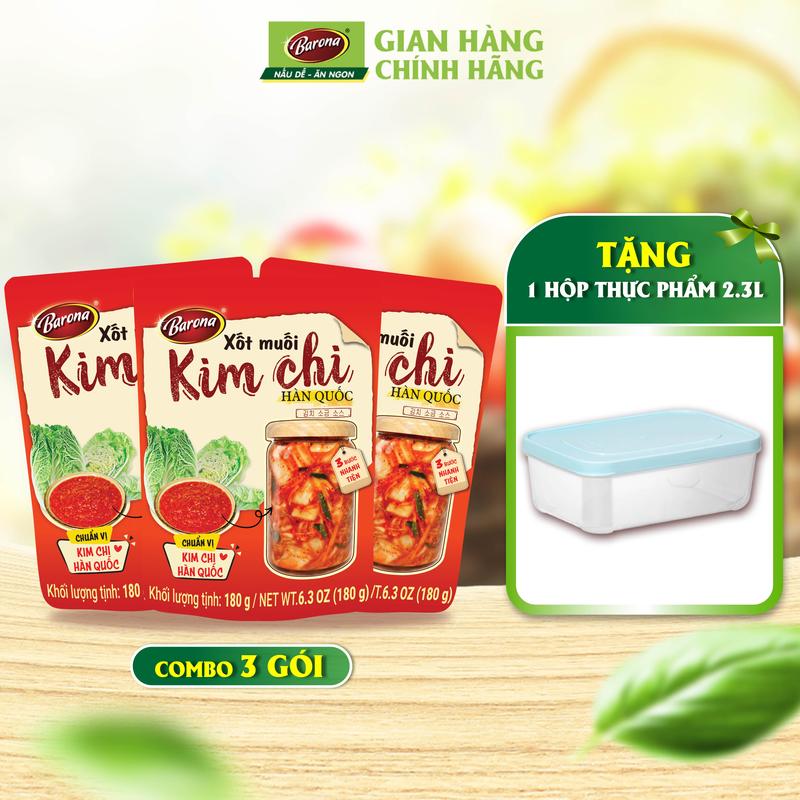 Combo 3 gói Xốt Muối Kim Chi Hàn Quốc Barona 180g Tặng 1 hộp nhựa cao cấp