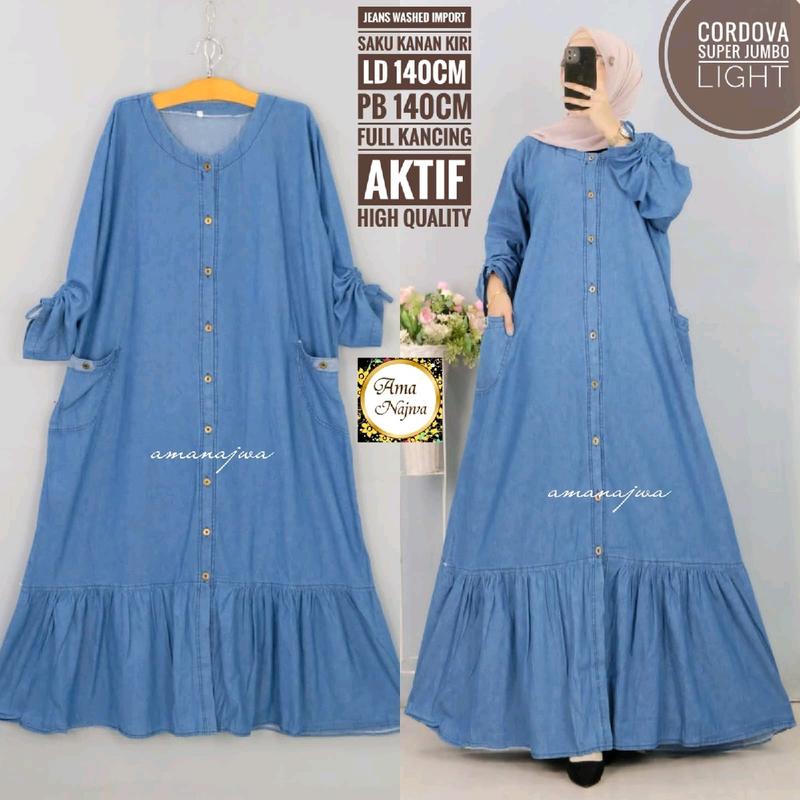 gamis jeans jumbo xxl-xxxxl -gamis super jumbo jeans ld 120-140 cm Dress Muslim Baju Wanita Dewasa 2