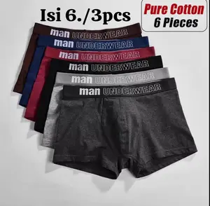 Paket Hemat ISI 6 Pcs Celana Dalam Pria Cd Boxer Spandex Ice Yang Lagih Viral hitam Katun lembut nyaman Motif pendek Polyester M