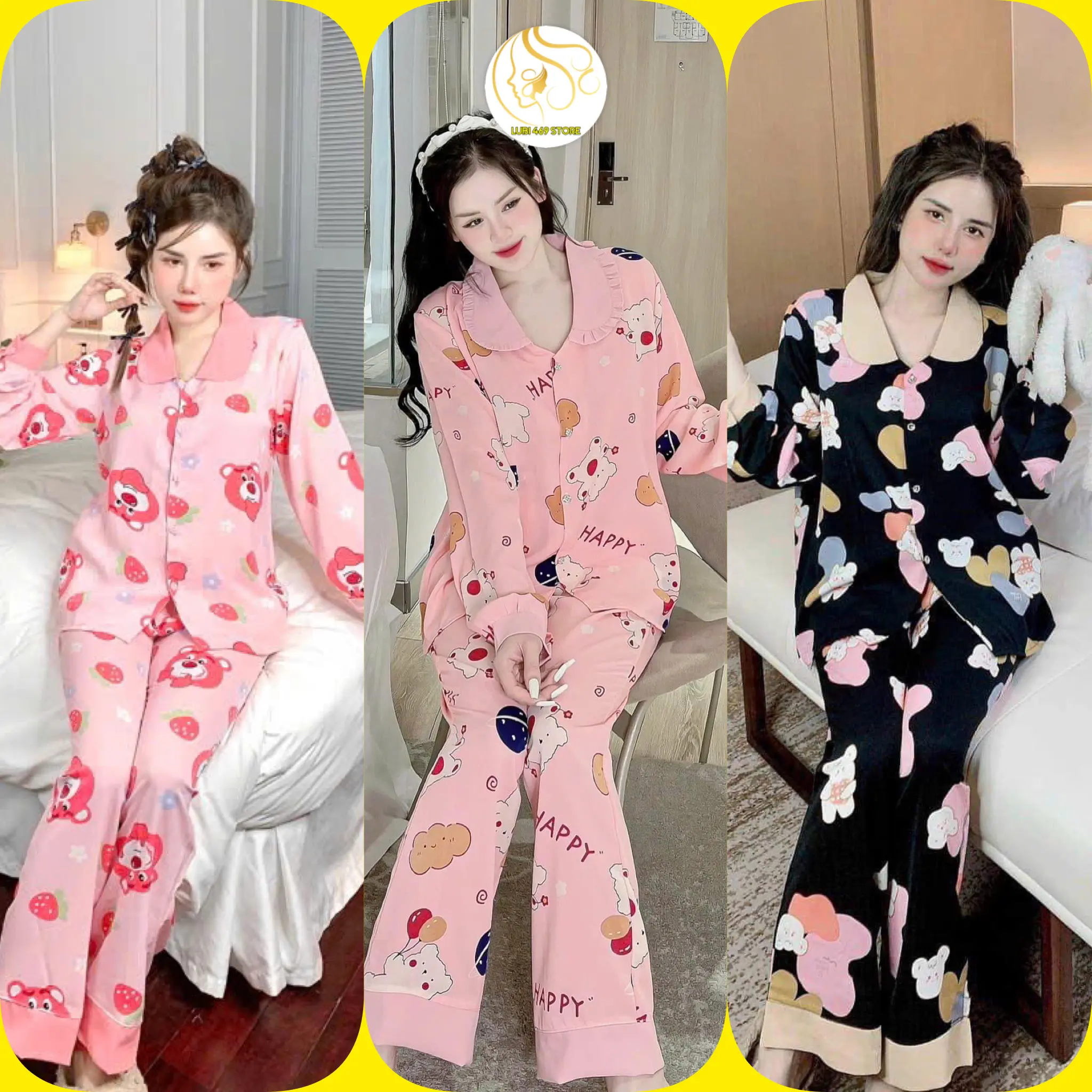 Combo 3 Bộ Pijama Quần Dài Áo Dài - Nhiều Mẫu Mã (Đổi Mẫu Trong Combo Thoải Mái)  - Phù Hợp Mặc Ở Nhà, Đi Chơi Voi Nữ Women