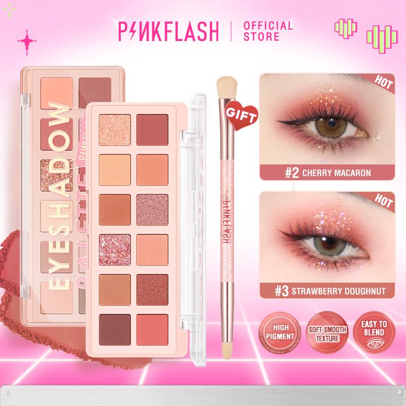 Bảng phấn mắt PINKFLASH PinkDessert độ lên màu cao nhũ ánh kim lâu trôi trang điểm đa năng 12g/1pc + [Free Gift] Cọ Bóng Mắt 1pcs