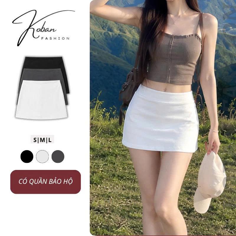 Chân Váy Chữ A KOBAN FASHION, Váy Siêu Ngắn Phong Cách Y2K Cạp Trễ Phối Trắng Đen Xám Cạp Trễ
