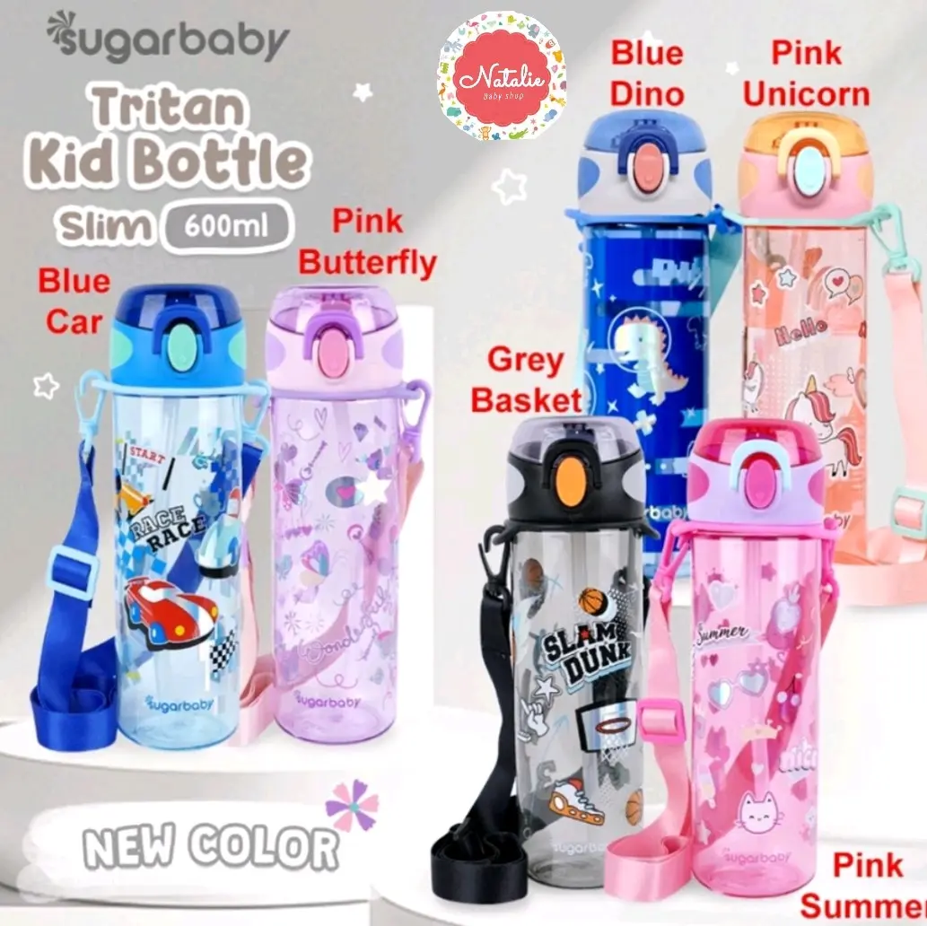 SUGAR BABY Tritan kids slim botol 600ml bonus straw brush