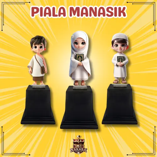 Piala Akrilik Penghargaan & Kenangan Manasik Haji Anak Sekolah PAUD TK SD Plakat Tropi Plus Tatakan