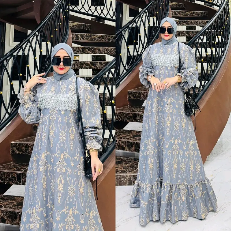 REALPICT COD MALIKA DRES SET PASHMINA Gamis Lebaran Pesta 3