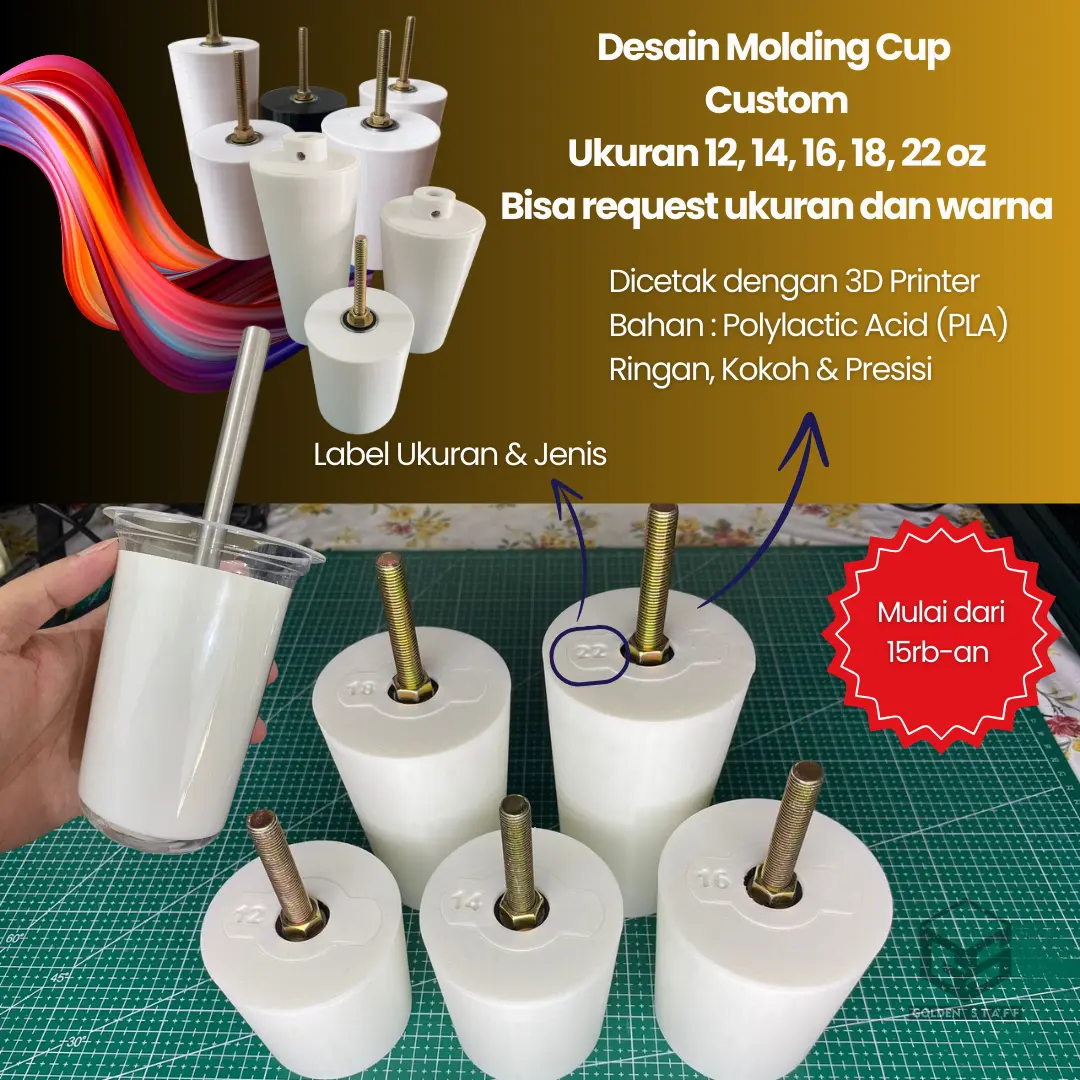 Desain Molding Cup Custom Ukuran 12 14 16 18 22 oz untuk 3D Print