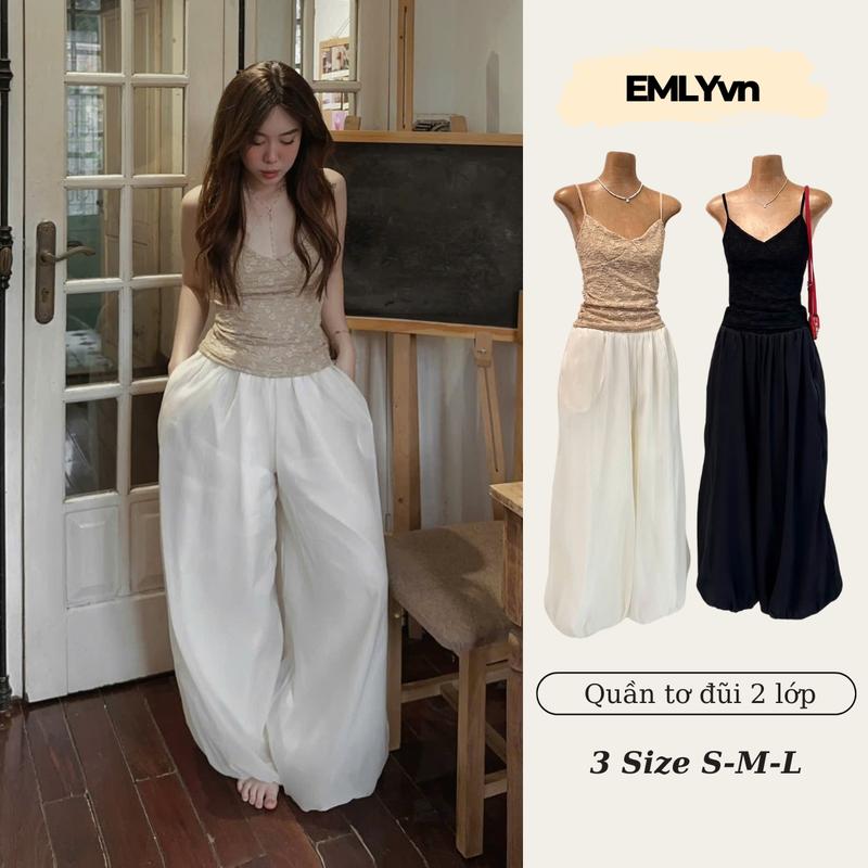   KHÔNG CÓ TÚI   Quần Tơ Đũi Ống Rộng Bo Gấu 2 Lớp Nữ Quần Đũi Ống Rộng Mùa Hè Basic Hot Trend Cực Xinh 