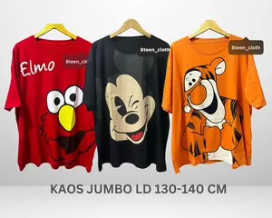 8teen_cloth Kaos Jumbo LD 130-140 cm Bahan Katun Combed 30s Oversize Setengah Lengan Unisex Melar Panjang Atasan Wanita Elmo Mickey Tigger Tebal Baju Tee Polos Tangan