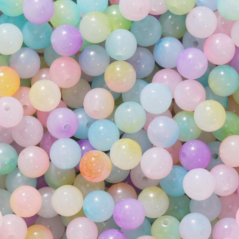 Hạt Ngọc Bích Giả Acrylic Hai Màu, St. Kunkka, 50 Chiếc, Hạt Tròn Đục Lỗ Màu Kẹo Ngọt, Để Tự Làm Vòng Tay, Vòng Cổ, Trang Sức, Phụ Kiện Làm Trang Sức, Kích Thước 8Mm Và 10Mm