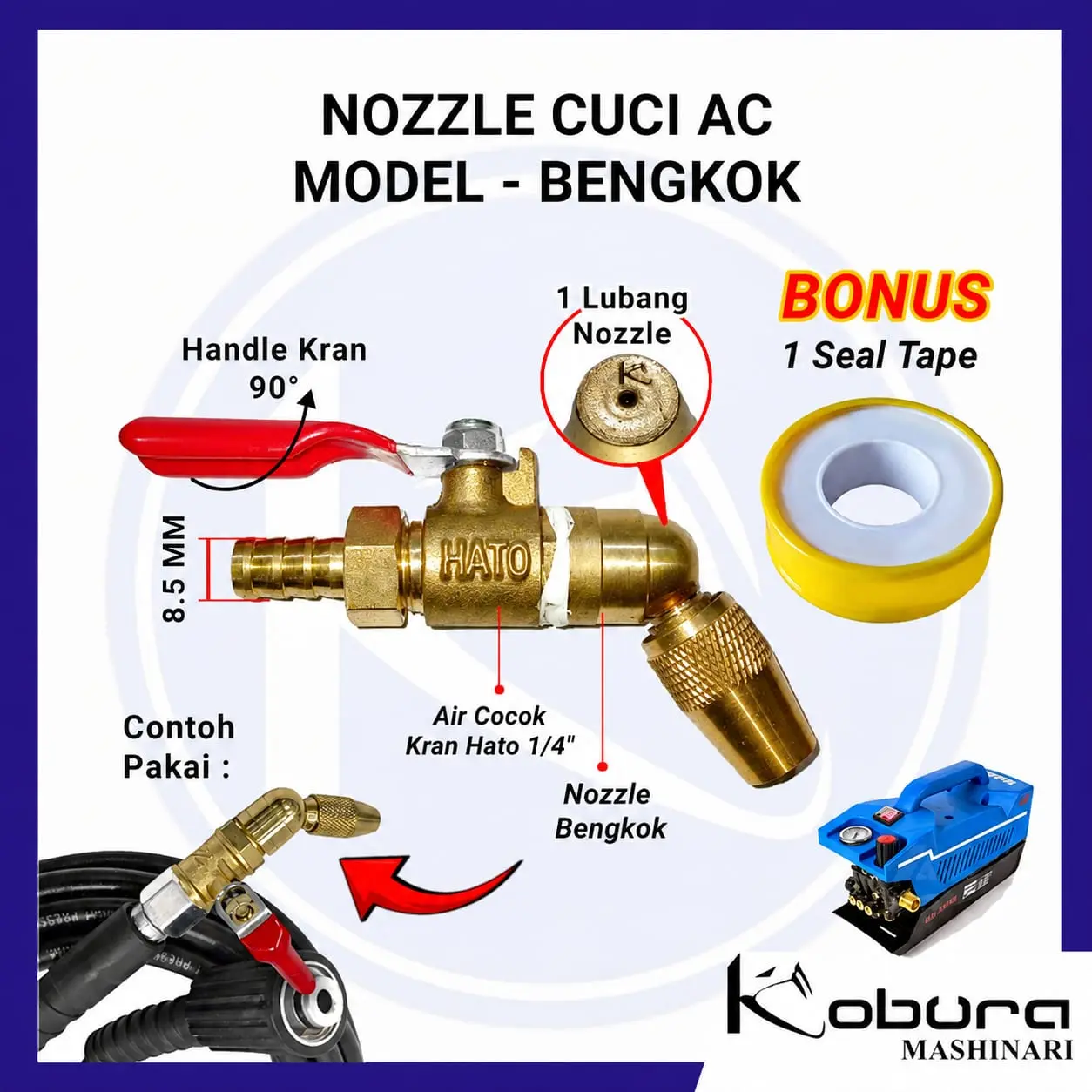 Nozzle Cuci AC Bengkok + Kran Steam Hato 1/4" Inch SET Nozzle Stop Kran Cuci Steam AC Motor