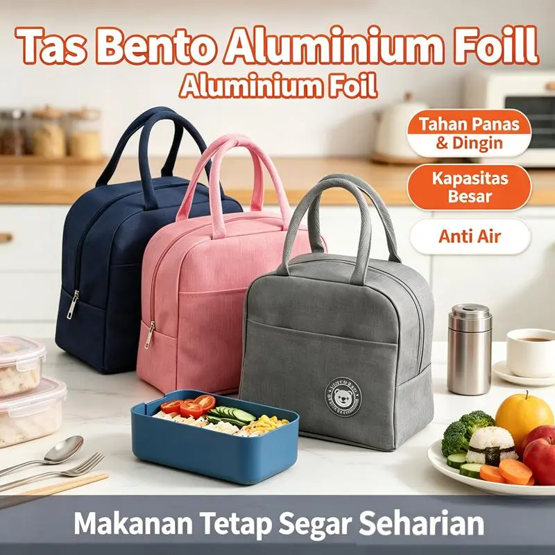 Tas Rantang Makan Siang Bahan Kuat Anti Noda, Ukuran Standar Muat Kotak Makan Mudah Dicuci Cepat Kering