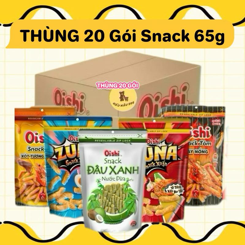 Bền bỉ THÙNG 20 gói Snack bim bim Oishi TÚI ZIP 65g các vị ăn vặt siêu ngon,…