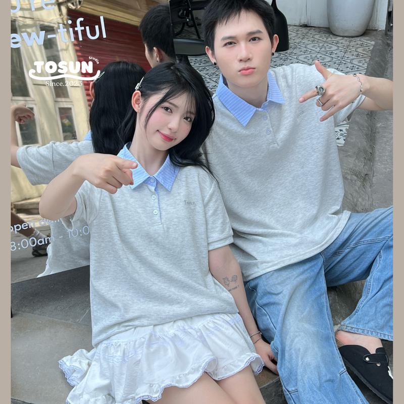 [TOSUN] Áo Polo Ngắn Tay Couple Mix Cổ Sơ Mi Chất Liệu Tăm Hàn T23