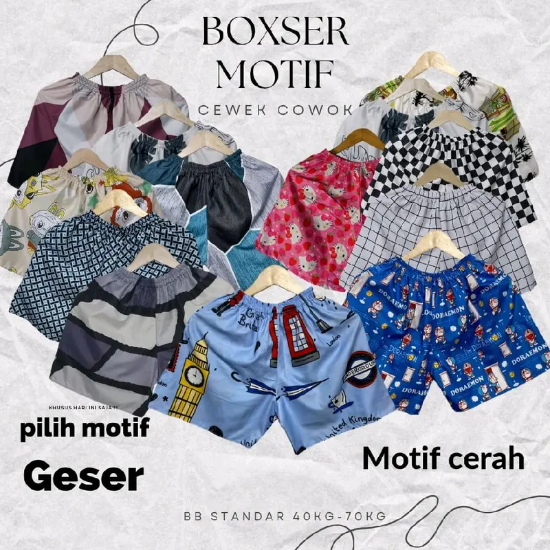 PAKET 4 PCS CELANA PENDEK REMAJA DEWASA BB 40-70KG BOXER MOTIF ALL SIZE BAHAN ADEM 2