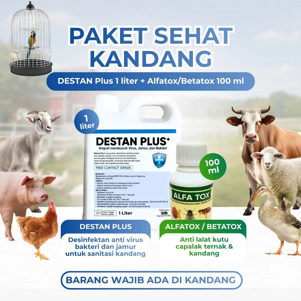 Paket Sehat Kandang BELI 1 GRATIS 1 Destan Plus + Alfatox Paket Perawatan Semprot Kandang atasi Virus bakteri jamur lalat kutu gurem di ternak