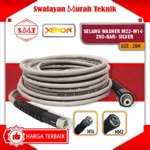 Selang Mesin Jet Cleaner 20M (Silver) XENON 280 Bar M22 x M14  20 Meter High Pressure Washer Hose