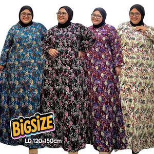 Zeba | Sabby Gamis Jumbo LD 120 - 150 Daily Dress Terusan Katun Rayon Diamond BB 75 - 150 kg Kain Adem Lembut Kancing Maxi Wanita Muslim Panjang Manset Karet Motif Bunga  Sakura  Batik dll Saku Samping Non Midi