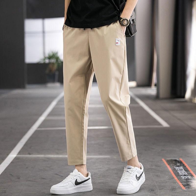 Product Introduction of Long Pants Men Ankle Pants Elastic Waistline Pants Korean Slim Fit Trousers with Back Pocket Menswear Lingerie Beige Plain 13