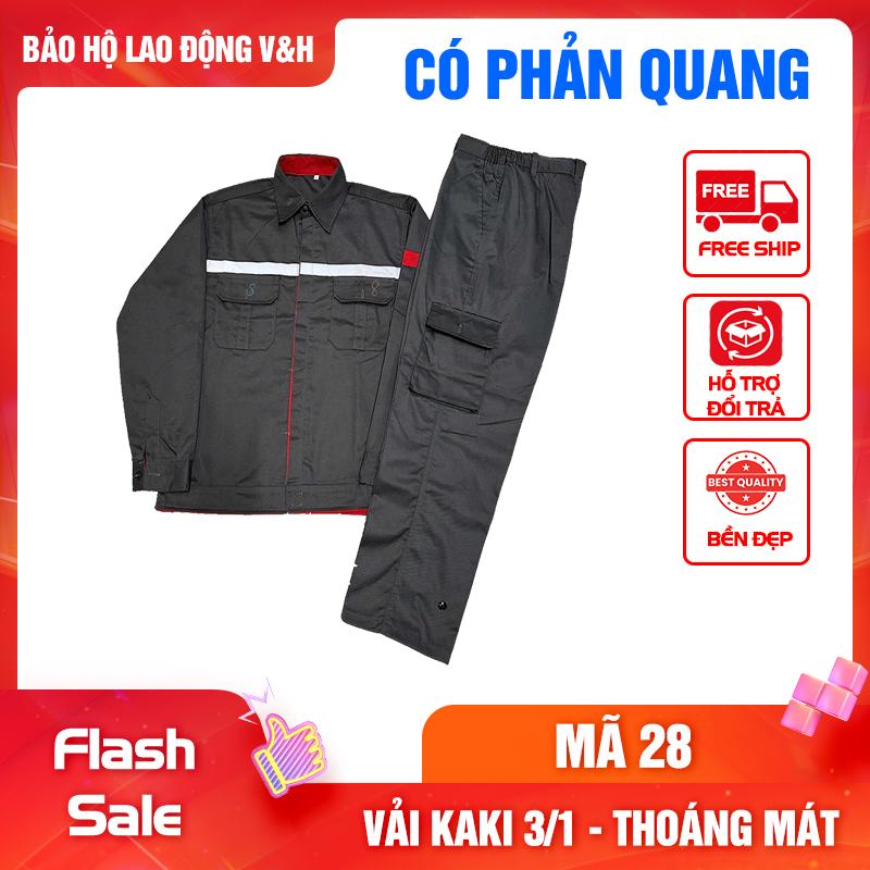 Quần Áo Bảo Hộ Lao Động Nam Dài Tay Mã 28 Có Phản Quang - Có Cổ Quần Túi Hộp Vải Kaki 3 1 Dày Dặn Bền Bỉ Thoáng Mát Chống Nắng Nóng Tốt - Menswear Cotton