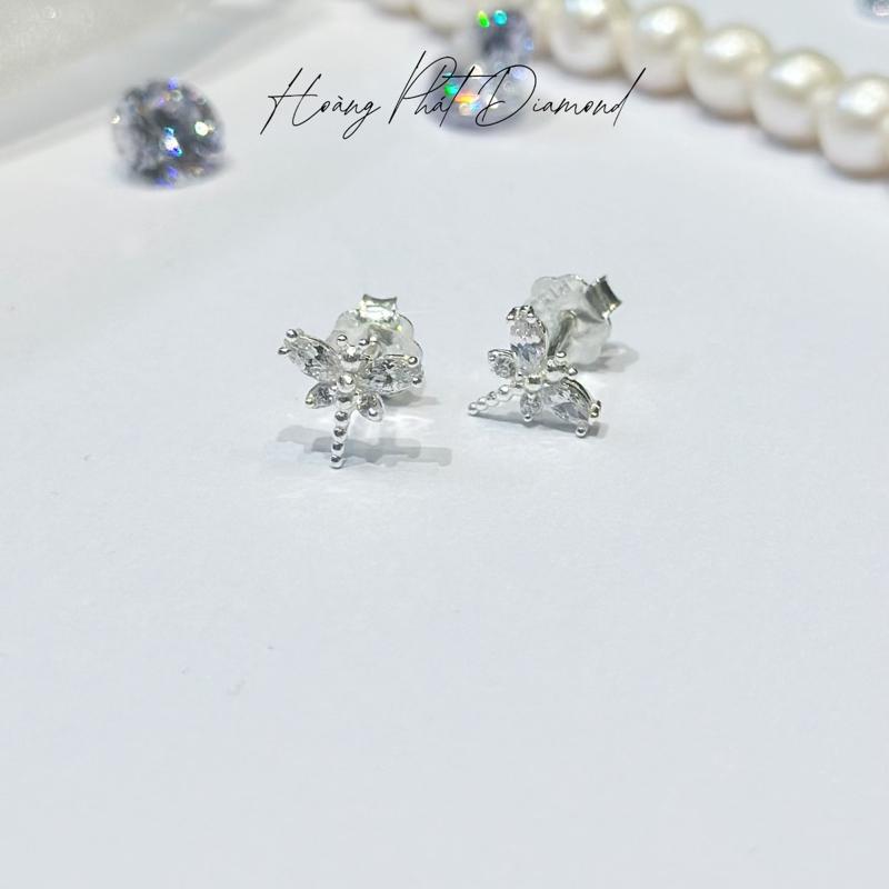 [ Hoàng Phát Live ] Phụ Kiện Bông Tai Bạc Ý Cao Cấp 925 Con Chuồn Chuồn Hột Cánh Sáng Kiểu Dáng Thời Trang Cho Phái Nữ Chui Đẩy (B002) KHÔNG XI KIM