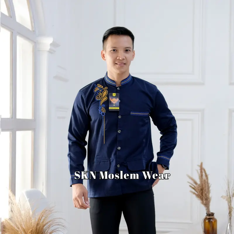 SKN Jasko Bordir Motif KIPAS Baju Jas Koko M L XL XXL 3L 4L 5L Jumbo Pria Kain High Twist Premium Hitam Putih 7