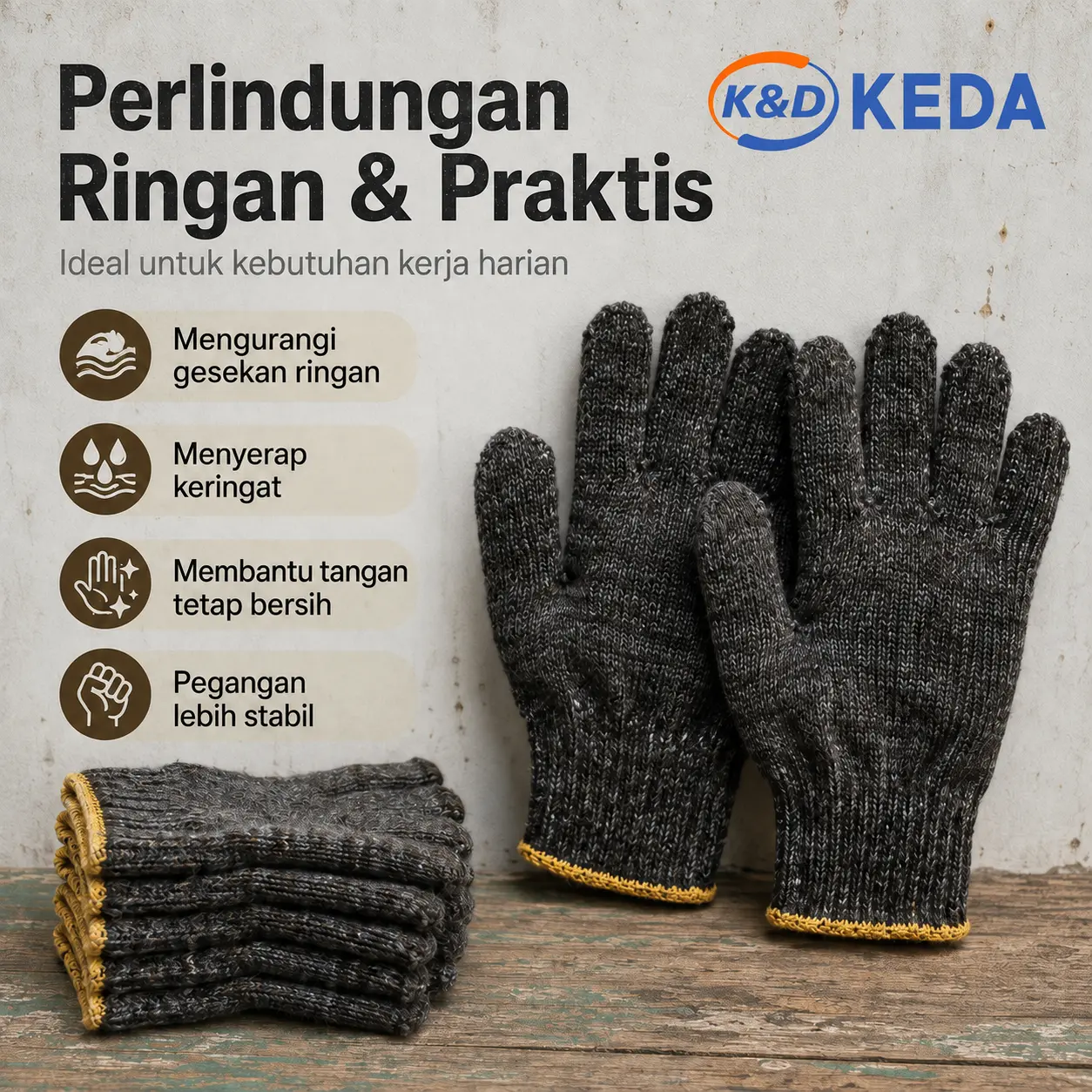 Sarung tangan kerja katun berwarna hitam, tebal, anti-selip, dan tahan aus—cocok untuk penanganan material, pekerjaan pabrik, mesin, dan aplikasi perangkat keras (hardware)