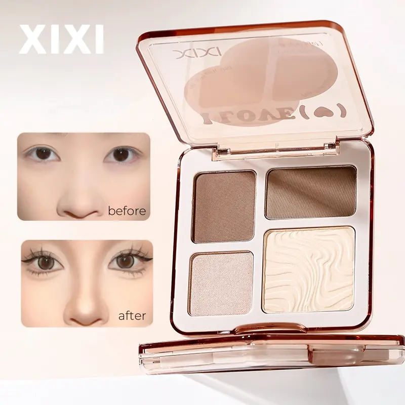 Bảng Phấn Tạo Đường Viền, XIXI, 4 Màu, Không Thấm Nước Và Chống Mồ Hôi, Hoàn Thiện Lì Với Phấn Tạo Đường Viền Và Phấn Mắt, Để Tạo Đường Viền Khuôn Mặt, Mỹ Phẩm, Bảng Phấn Tạo Đường Viền D854