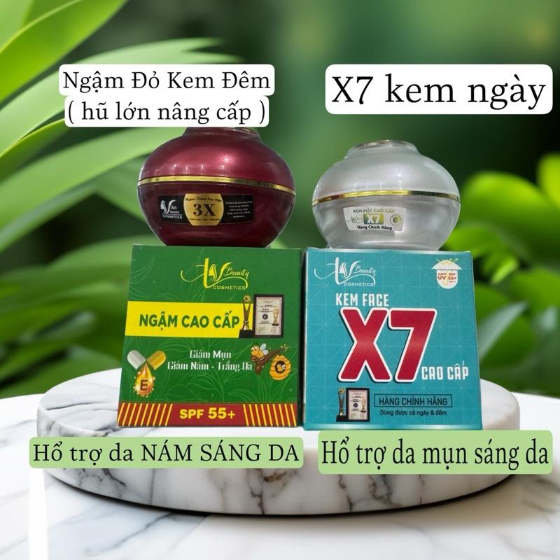 Tổng 2 Hũ Kem Mặt [ HŨ KEM X7 MÀU TRẮNG (Ngày ) & HŨ KEM NGẬM ĐỎ (Đêm ) ] Hỗ Trợ Da Mụn Nám Sáng Ra Made In Việt Nam Phù Hợp Da Nhạy Cảm Chất Lượng An Toàn Đến 2027