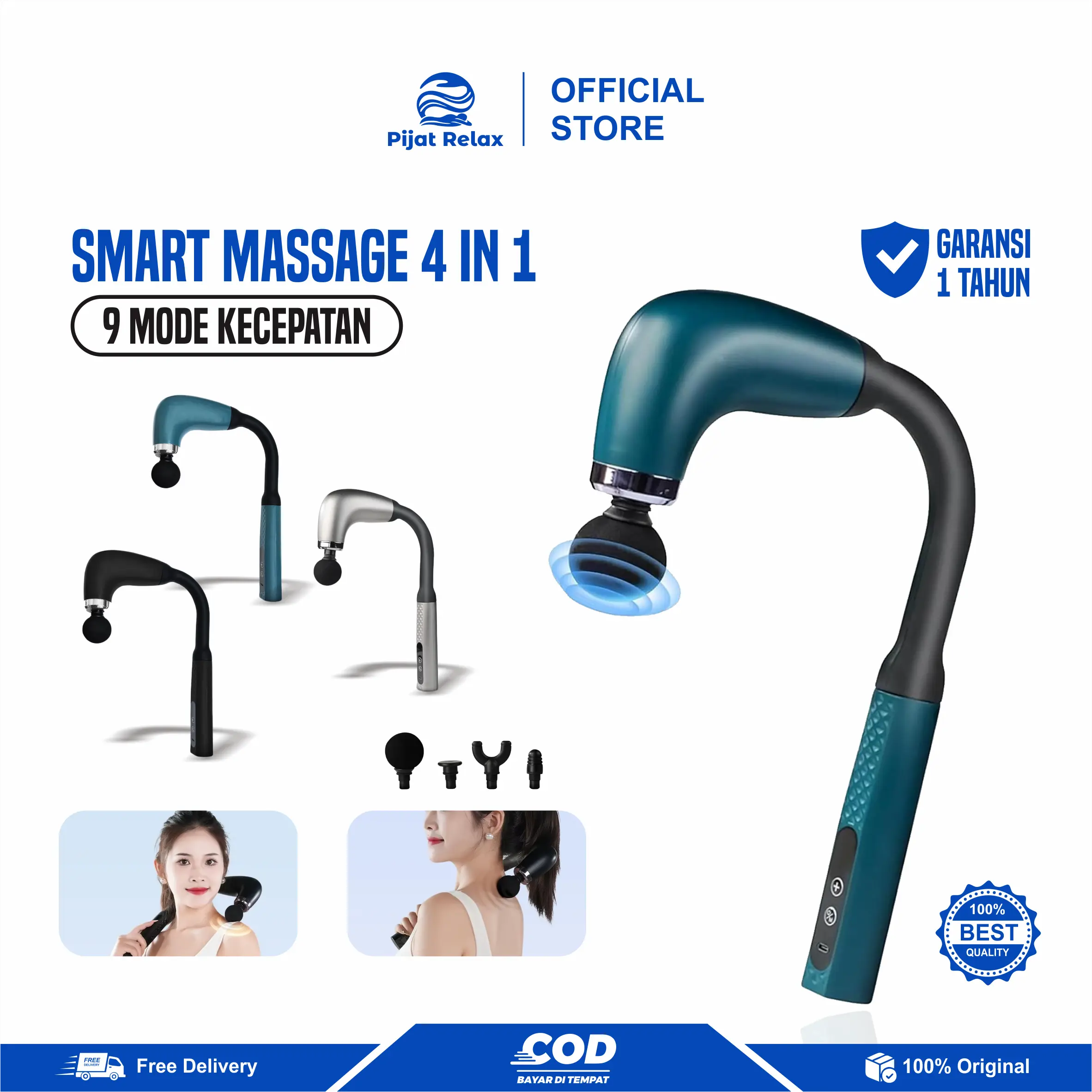 [PR] Alat Pijat Elektrik Refleksi Getar 4 in 1 Massage Multifungsi Untuk Pijat Leher Bahu Betis dan terapi Otot Deep Tissue Muscle 9 Mode Kecepatan Portabel 4 Heads Multifungsi Suara Senyap Ringan dan Praktis Bahan ABS Alat Pijit Punggung Tubuh
