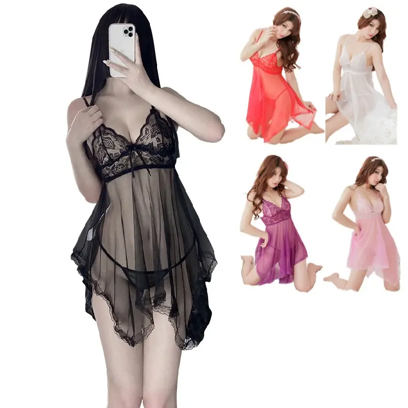 Sexy Sleepwear, Sexy Lingerie, Plus Size, With Lace and Mesh Holder, Women Lady Women Clothing Plus-size, Full-figured madeleine  white  pyjama  silk  dress