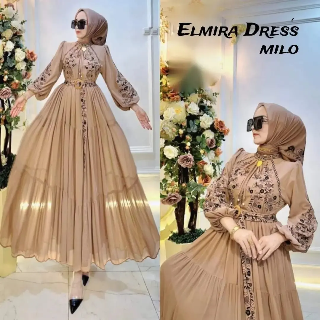 Geedo Collection - Elmira Maxi Dress Bordir Bunga Mewah Timbul 2024 Terlaris