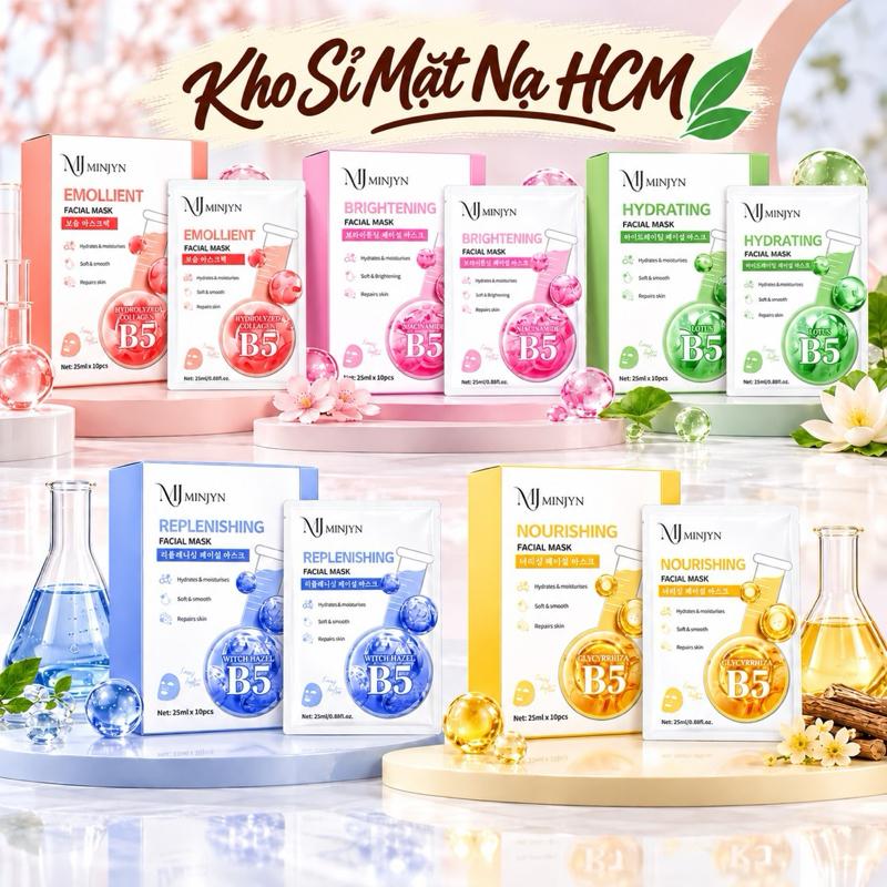 Mặt Nạ B5 MINJYN ( 1 Hộp 10 Miếng ) CẤP ẨM VƯỢT TRỘI, GIẢM THÂM NÁM HIỆU QUẢ - Có 5 Màu Phù Hợp Cho Từng Nền Da