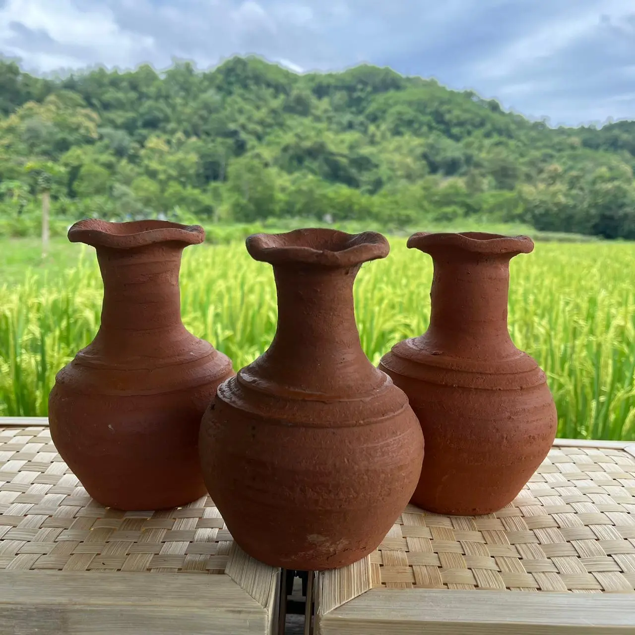 Vas Bunga Tanah liat  - Gerabah Tanah Liat Asli - kerajinan tradisional unik & natural