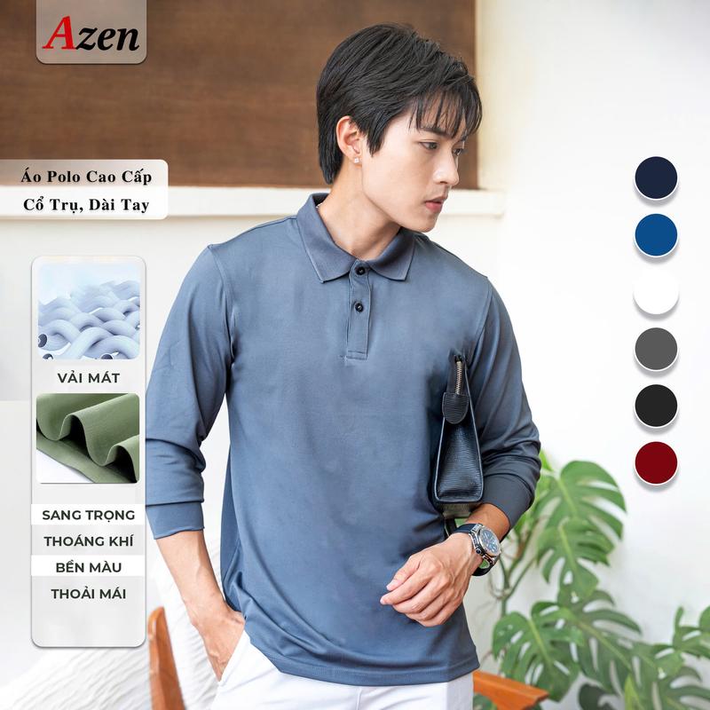 Áo POLO Dài Tay Azen Trơn | Menswear Nam Shirt Có Cổ Đồng Thau Nâu Phong Cách Châu Âu Thường