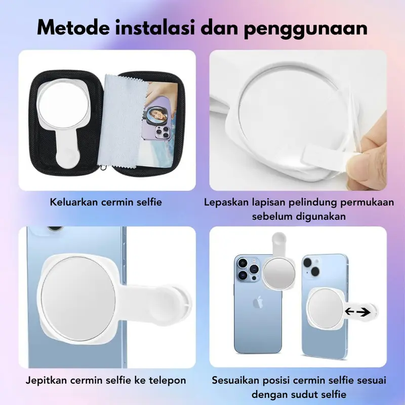 Minzo Mirror Clip HP Klip Cermin Praktis Konten Selfie Kamera Belakang Camera Handphone Bluetooth Kaca Plastik Pouch Travel Aksesoris Holder 5