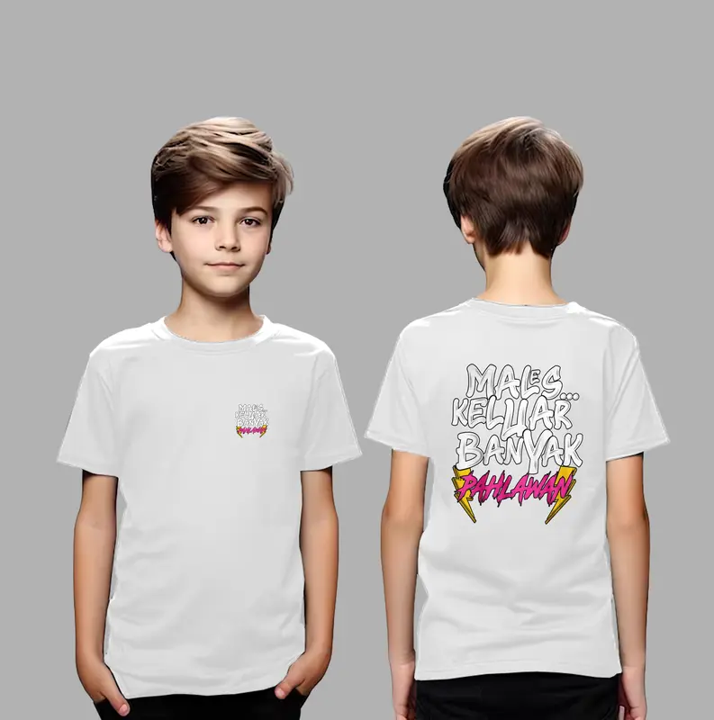 Kaos Anak Kata Kata MALES KELUAR Sablon Depan Belakang 8