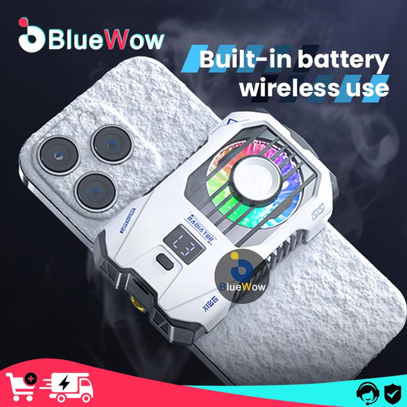  BlueWow - Bộ Làm Mát Điện Thoại Sử Dụng Không Dây Có Pin Sạc Quạt Làm Mát Điện Thoại Cho Điện Thoại Thông Minh Với Màn Hình Hiển Thị Nhiệt Độ LED Kẹp Thông Dụng RGB LE 