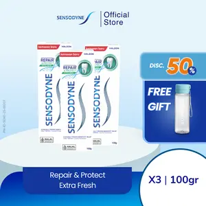 [SPECIAL GIFT] Sensodyne Toothpaste Pasta Gigi Repair & Protect Advanced Care Extra Fresh 3 x 100gr - FREE Tumbler