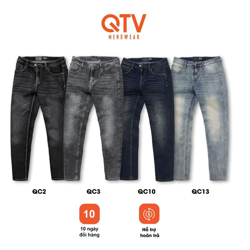 QTV2 Quần Jeans Nam Cao Cấp Form Slimfit Co Giãn Tốt - Quần Bò Denim Dày Dặn Tôn Dáng Sang Trọng