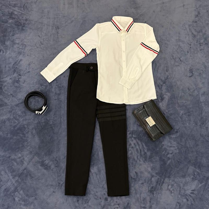 combo quần âu 4 xọc đen + áo sơ mi dài tay phong cách boy phố cổ